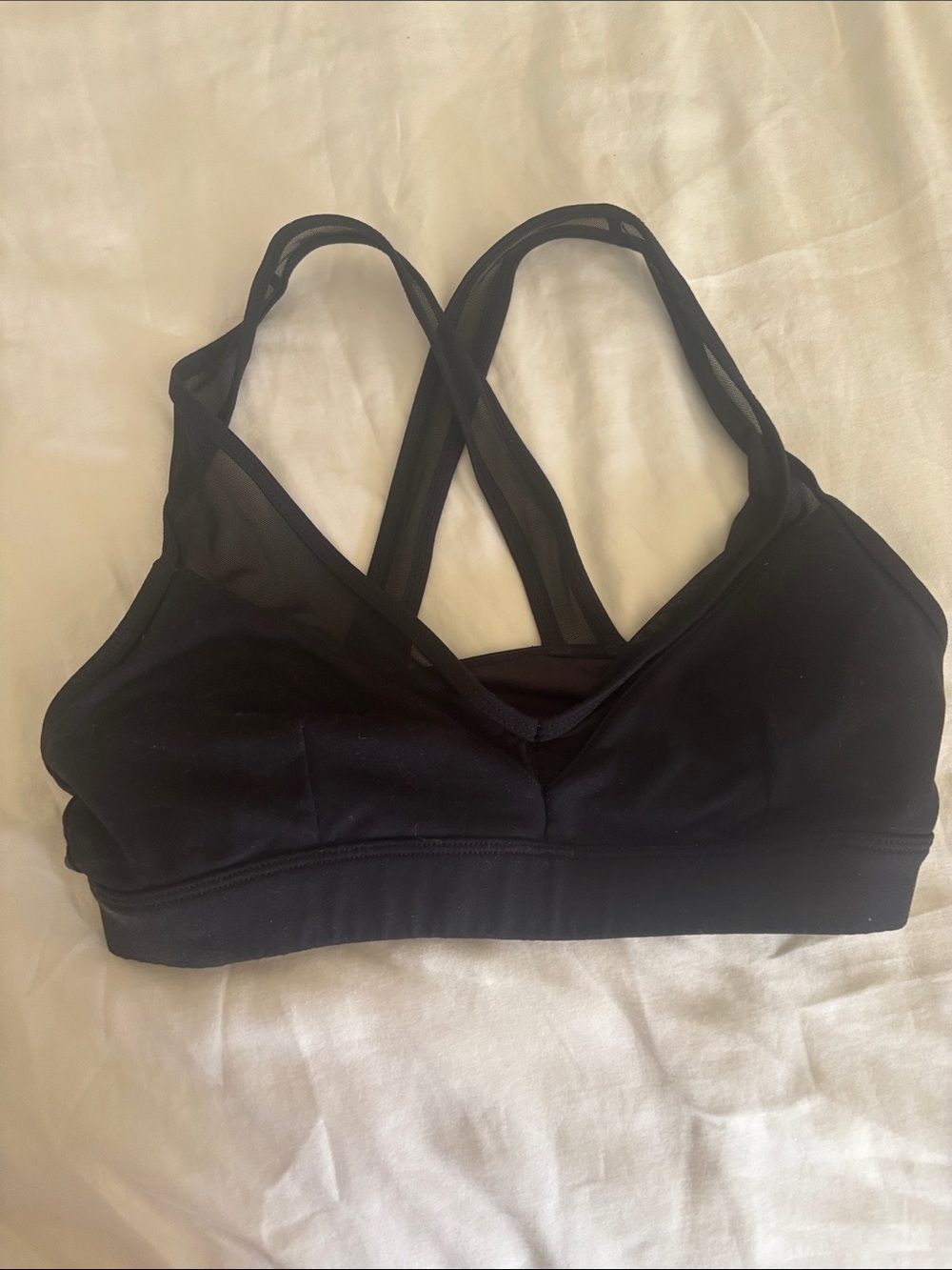 ALO Yoga Black Mesh-Strap Sports Bra